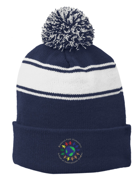 DIAMOND PATH STRIPED POM POM BEANIE